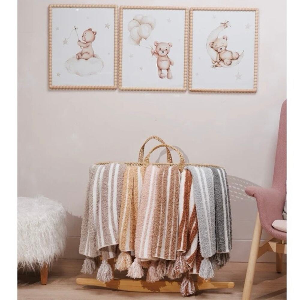 Styled Collection Pewter Charcoal Gray 3D Stripes Tassel Stroller Blanket NEW